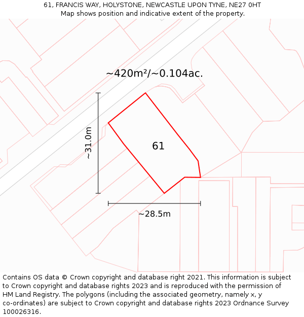 61, FRANCIS WAY, HOLYSTONE, NEWCASTLE UPON TYNE, NE27 0HT: Plot and title map