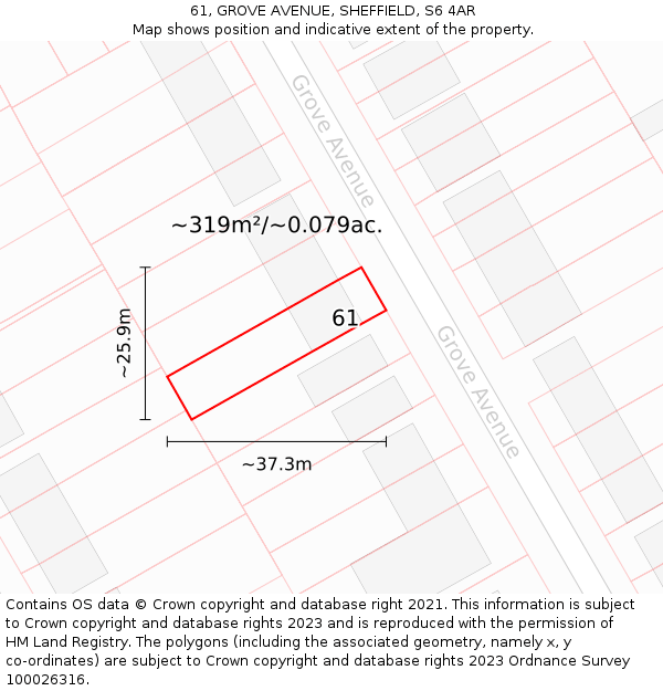 61, GROVE AVENUE, SHEFFIELD, S6 4AR: Plot and title map