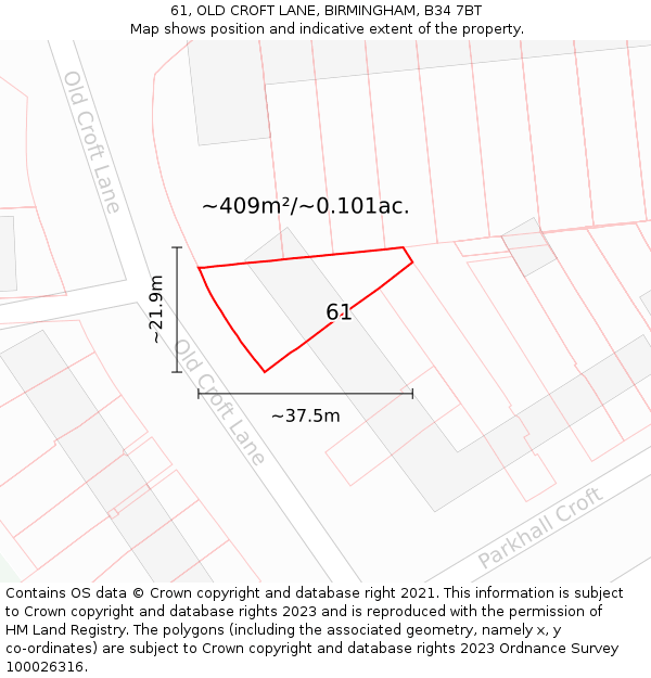 61, OLD CROFT LANE, BIRMINGHAM, B34 7BT: Plot and title map