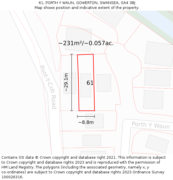 61, PORTH Y WAUN, GOWERTON, SWANSEA, SA4 3BJ: Plot and title map