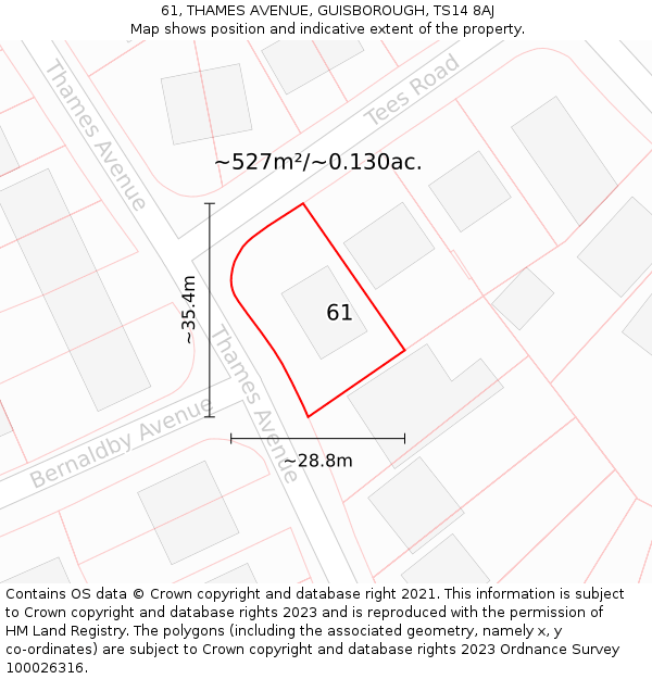 61, THAMES AVENUE, GUISBOROUGH, TS14 8AJ: Plot and title map