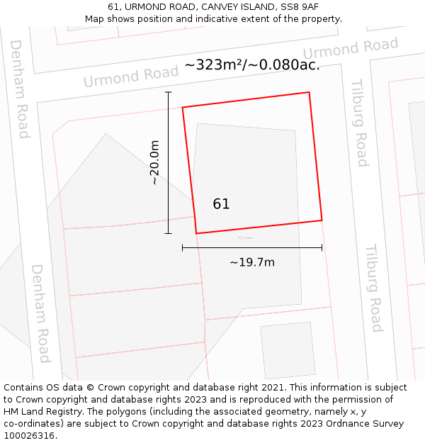 61, URMOND ROAD, CANVEY ISLAND, SS8 9AF: Plot and title map