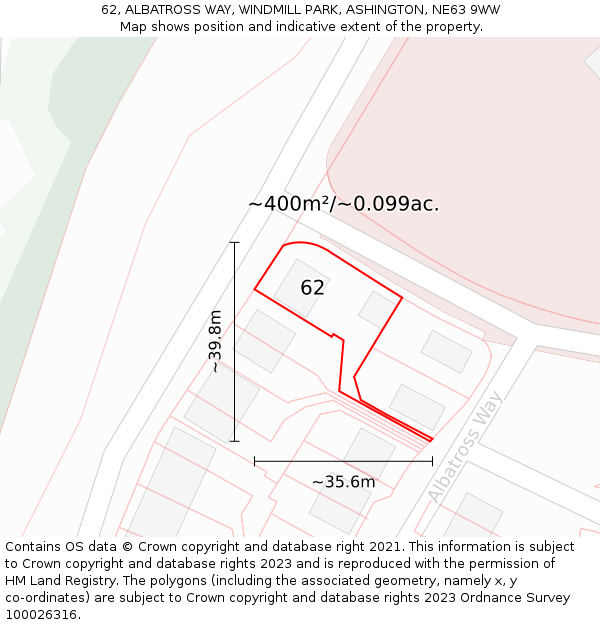 62, ALBATROSS WAY, WINDMILL PARK, ASHINGTON, NE63 9WW: Plot and title map