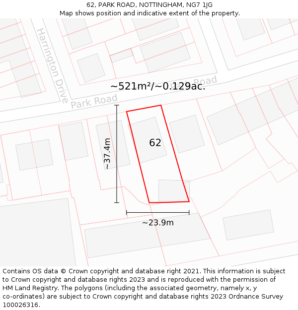 62, PARK ROAD, NOTTINGHAM, NG7 1JG: Plot and title map