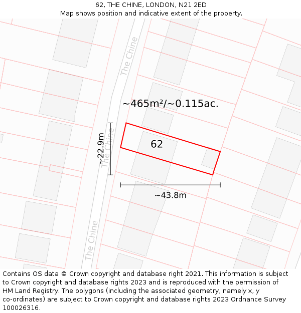 62, THE CHINE, LONDON, N21 2ED: Plot and title map