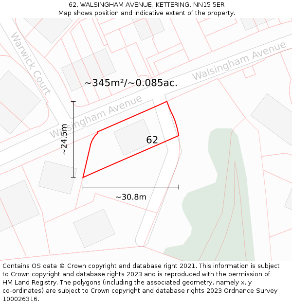 62, WALSINGHAM AVENUE, KETTERING, NN15 5ER: Plot and title map