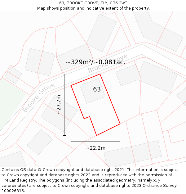 63, BROOKE GROVE, ELY, CB6 3WT: Plot and title map