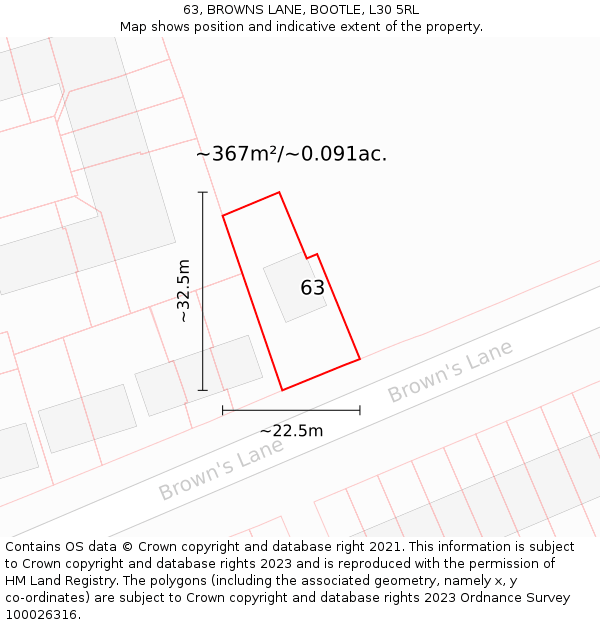 63, BROWNS LANE, BOOTLE, L30 5RL: Plot and title map