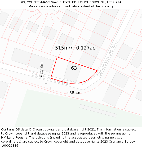 63, COUNTRYMANS WAY, SHEPSHED, LOUGHBOROUGH, LE12 9RA: Plot and title map