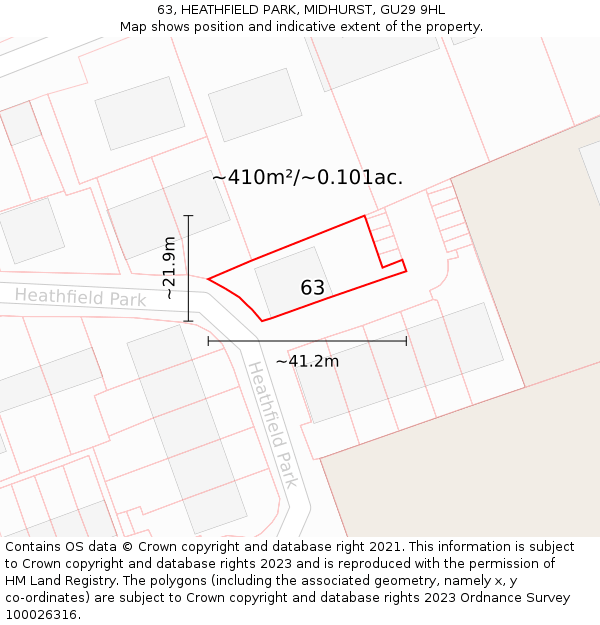 63, HEATHFIELD PARK, MIDHURST, GU29 9HL: Plot and title map