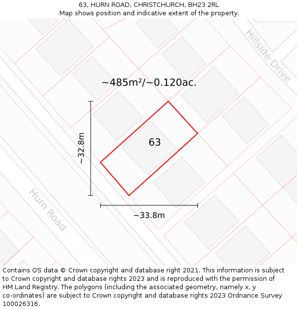 63, HURN ROAD, CHRISTCHURCH, BH23 2RL: Plot and title map