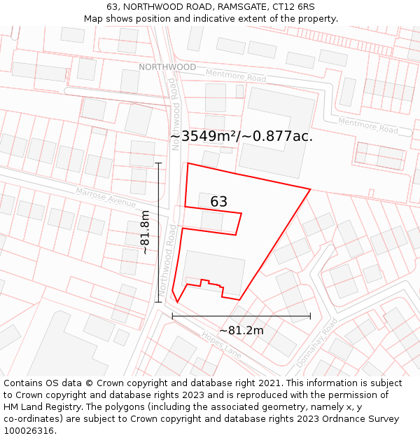 63, NORTHWOOD ROAD, RAMSGATE, CT12 6RS: Plot and title map