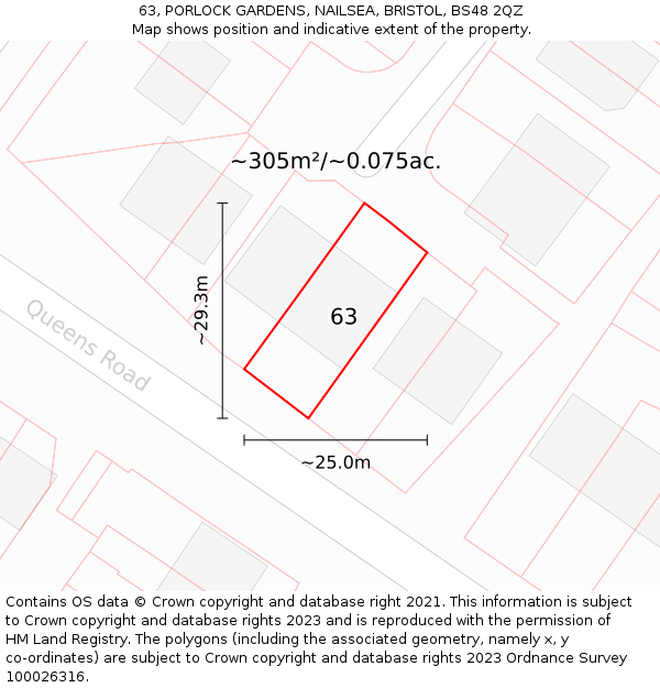 63, PORLOCK GARDENS, NAILSEA, BRISTOL, BS48 2QZ: Plot and title map