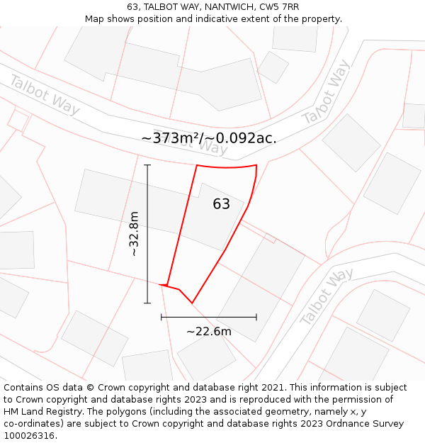 63, TALBOT WAY, NANTWICH, CW5 7RR: Plot and title map