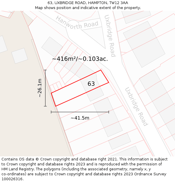 63, UXBRIDGE ROAD, HAMPTON, TW12 3AA: Plot and title map