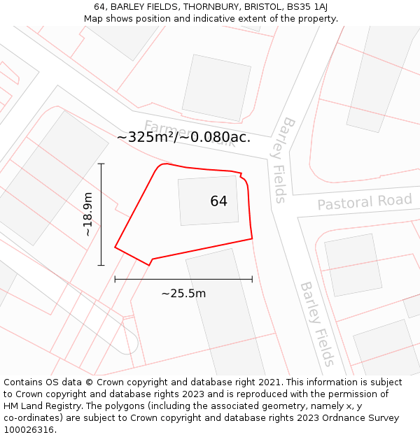 64, BARLEY FIELDS, THORNBURY, BRISTOL, BS35 1AJ: Plot and title map