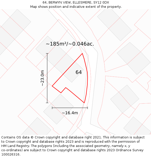 64, BERWYN VIEW, ELLESMERE, SY12 0DX: Plot and title map