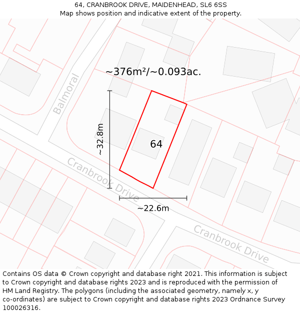 64, CRANBROOK DRIVE, MAIDENHEAD, SL6 6SS: Plot and title map