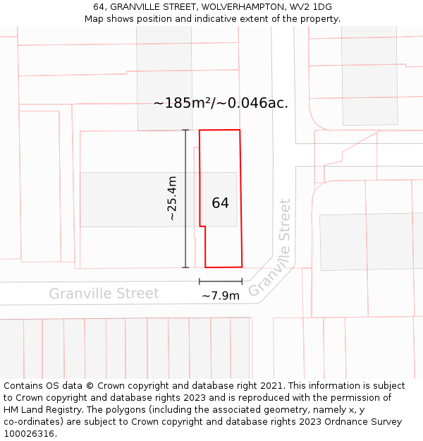 64, GRANVILLE STREET, WOLVERHAMPTON, WV2 1DG: Plot and title map