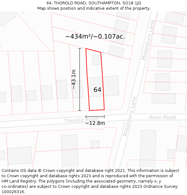 64, THOROLD ROAD, SOUTHAMPTON, SO18 1JG: Plot and title map