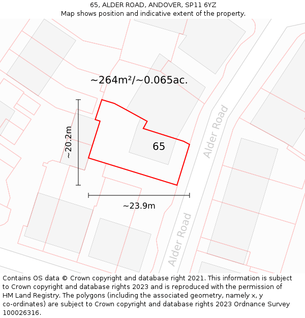 65, ALDER ROAD, ANDOVER, SP11 6YZ: Plot and title map