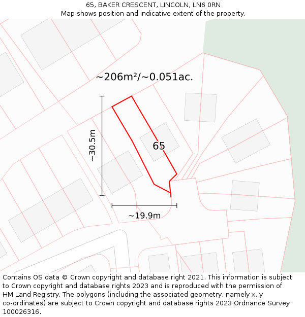 65, BAKER CRESCENT, LINCOLN, LN6 0RN: Plot and title map