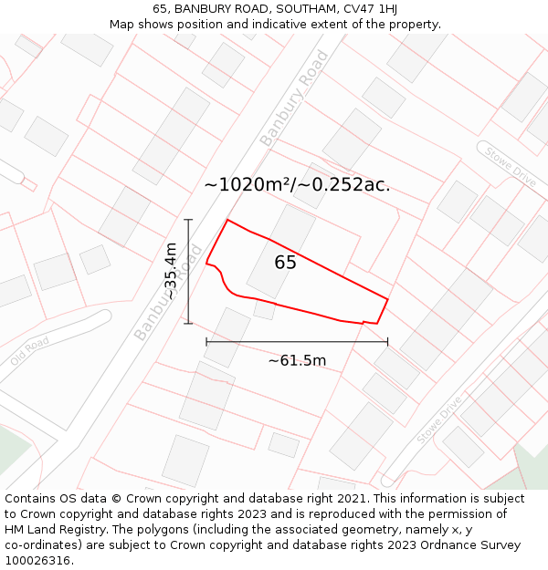 65, BANBURY ROAD, SOUTHAM, CV47 1HJ: Plot and title map