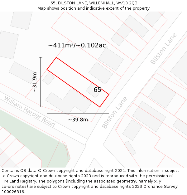 65, BILSTON LANE, WILLENHALL, WV13 2QB: Plot and title map