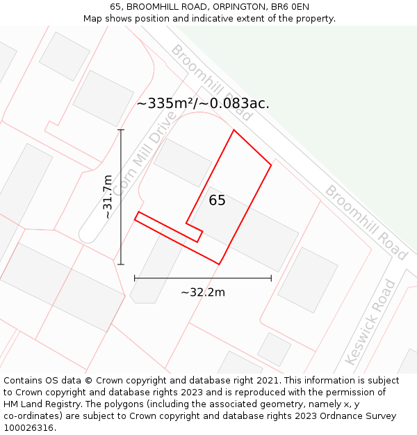 65, BROOMHILL ROAD, ORPINGTON, BR6 0EN: Plot and title map