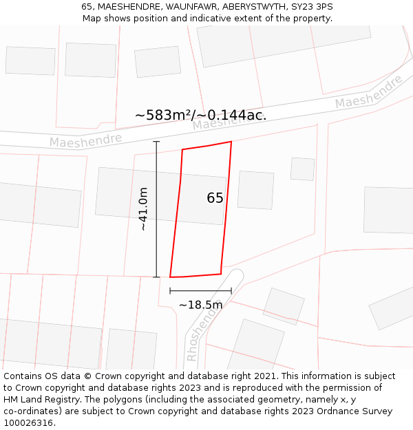 65, MAESHENDRE, WAUNFAWR, ABERYSTWYTH, SY23 3PS: Plot and title map