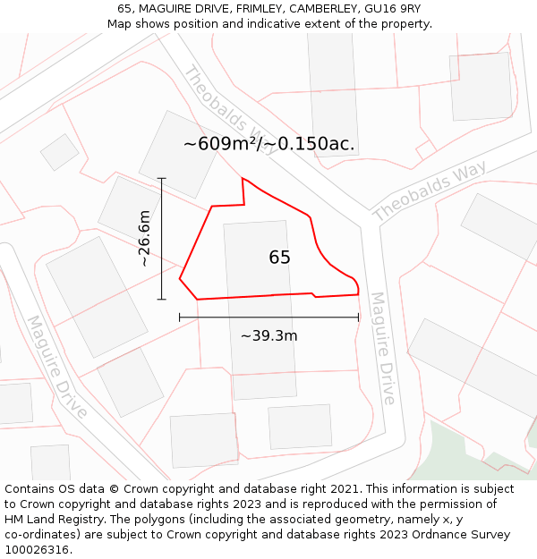 65, MAGUIRE DRIVE, FRIMLEY, CAMBERLEY, GU16 9RY: Plot and title map