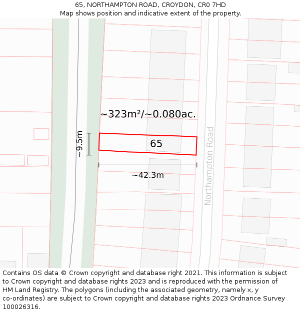 65, NORTHAMPTON ROAD, CROYDON, CR0 7HD: Plot and title map