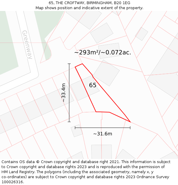 65, THE CROFTWAY, BIRMINGHAM, B20 1EG: Plot and title map