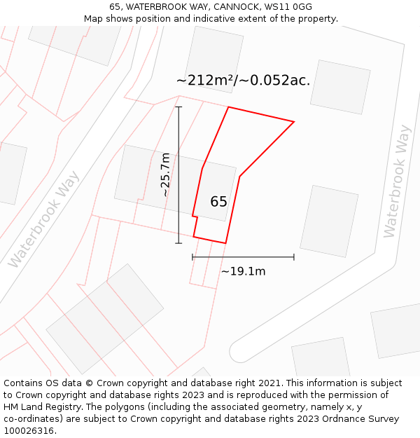 65, WATERBROOK WAY, CANNOCK, WS11 0GG: Plot and title map