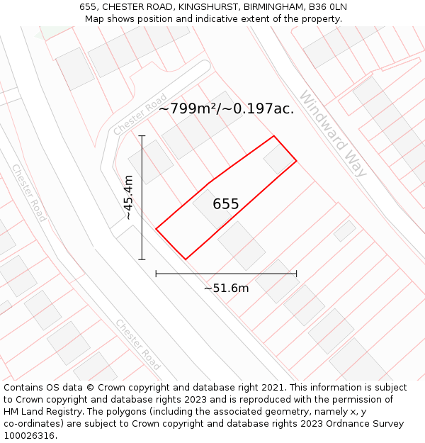 655, CHESTER ROAD, KINGSHURST, BIRMINGHAM, B36 0LN: Plot and title map