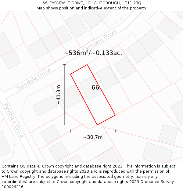 66, FARNDALE DRIVE, LOUGHBOROUGH, LE11 2RQ: Plot and title map