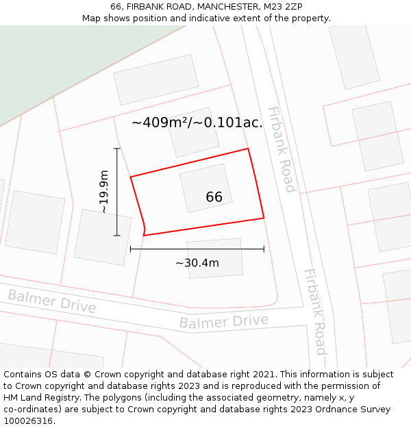 66, FIRBANK ROAD, MANCHESTER, M23 2ZP: Plot and title map