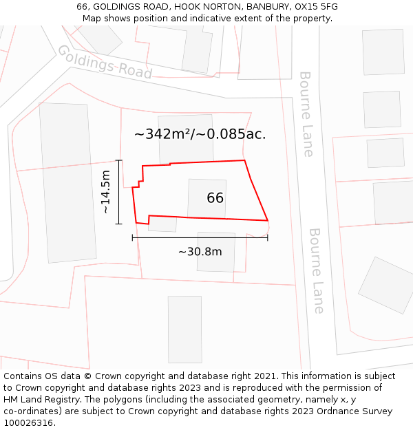 66, GOLDINGS ROAD, HOOK NORTON, BANBURY, OX15 5FG: Plot and title map