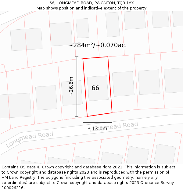 66, LONGMEAD ROAD, PAIGNTON, TQ3 1AX: Plot and title map