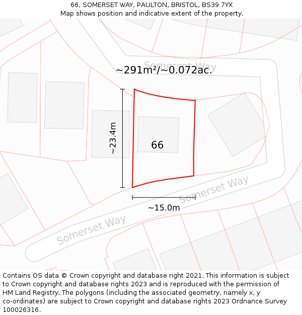 66, SOMERSET WAY, PAULTON, BRISTOL, BS39 7YX: Plot and title map