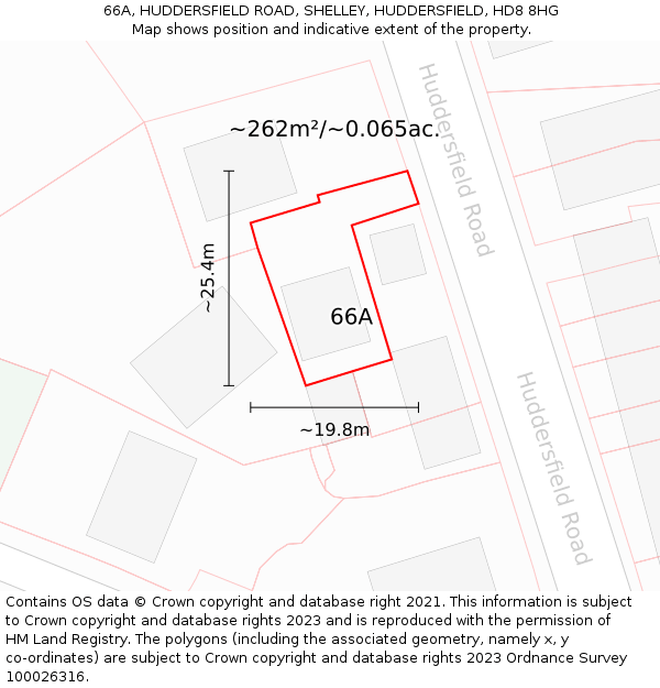 66A, HUDDERSFIELD ROAD, SHELLEY, HUDDERSFIELD, HD8 8HG: Plot and title map