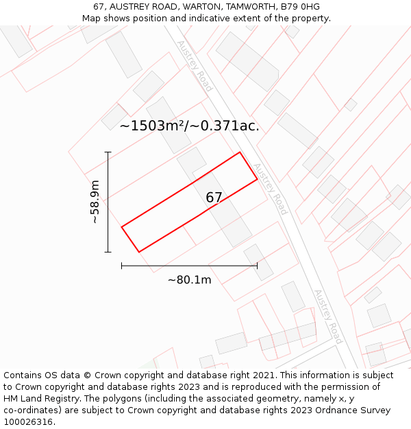 67, AUSTREY ROAD, WARTON, TAMWORTH, B79 0HG: Plot and title map