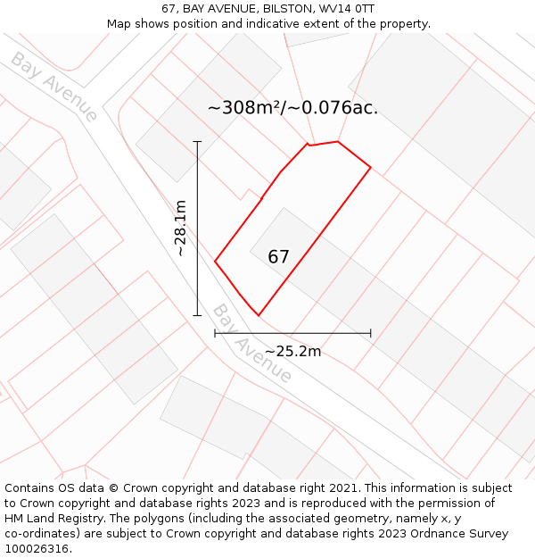 67, BAY AVENUE, BILSTON, WV14 0TT: Plot and title map