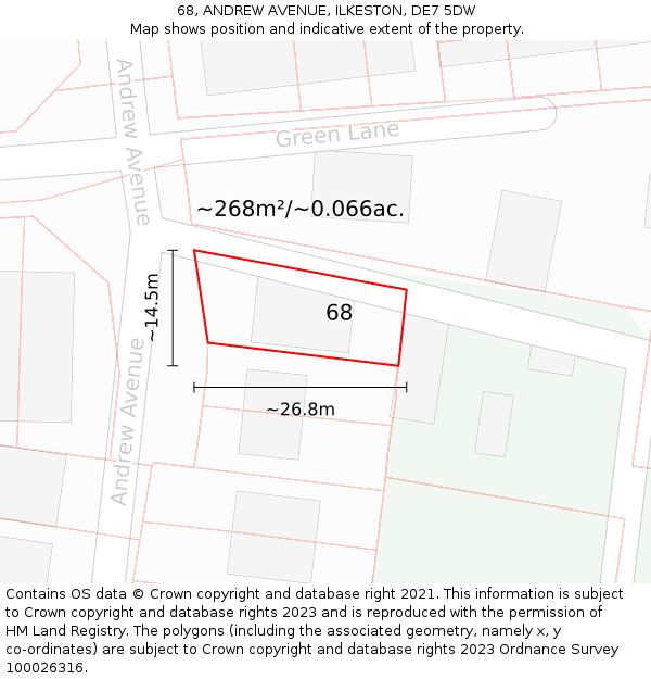 68, ANDREW AVENUE, ILKESTON, DE7 5DW: Plot and title map