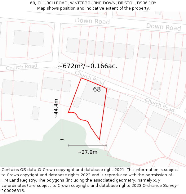 68, CHURCH ROAD, WINTERBOURNE DOWN, BRISTOL, BS36 1BY: Plot and title map