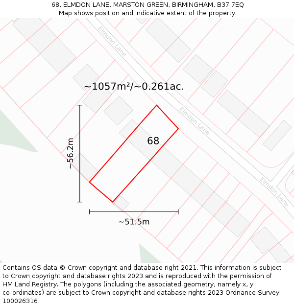 68, ELMDON LANE, MARSTON GREEN, BIRMINGHAM, B37 7EQ: Plot and title map