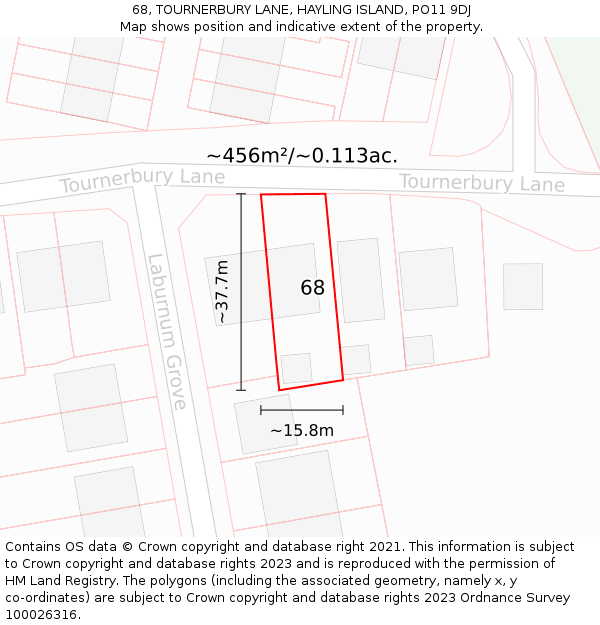 68, TOURNERBURY LANE, HAYLING ISLAND, PO11 9DJ: Plot and title map