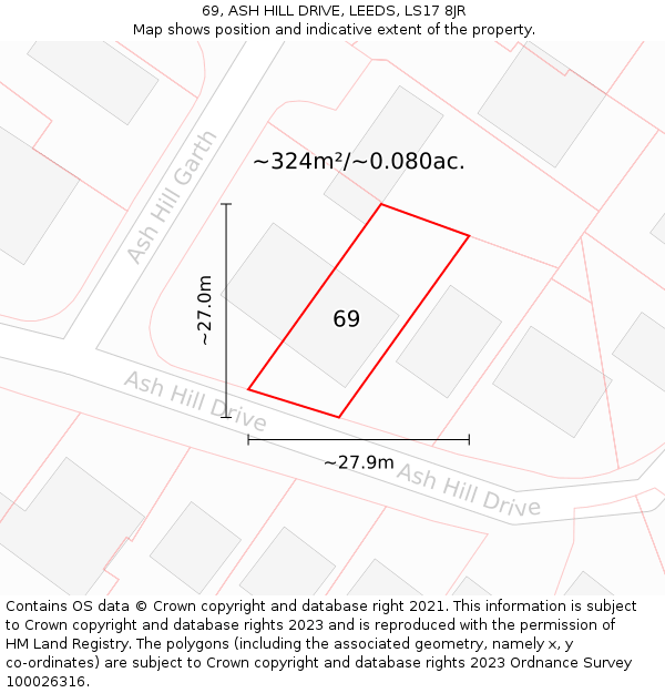 69, ASH HILL DRIVE, LEEDS, LS17 8JR: Plot and title map