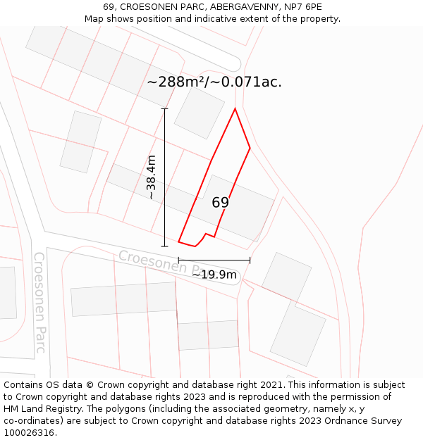 69, CROESONEN PARC, ABERGAVENNY, NP7 6PE: Plot and title map