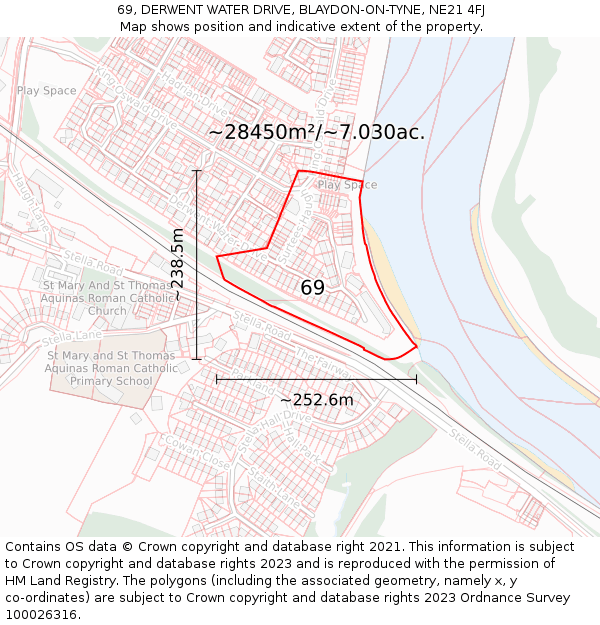 69, DERWENT WATER DRIVE, BLAYDON-ON-TYNE, NE21 4FJ: Plot and title map